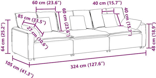 Canapea Patru Locuri Gri 324x105x64cm