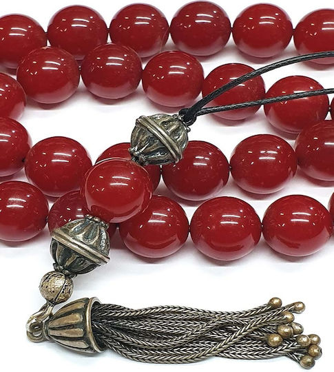 Roloi Komboloi Worry Beads with 33 Beads Made of Mastic Length 34cm Red