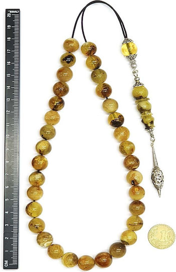 Roloi Komboloi Worry Beads with 33 Amber Beads Length 41cm Multicolour