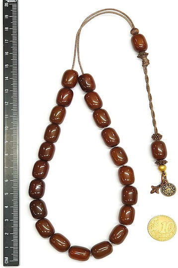 Roloi Komboloi Worry Beads with 21 Beads Made of Resin Length 38cm Brown