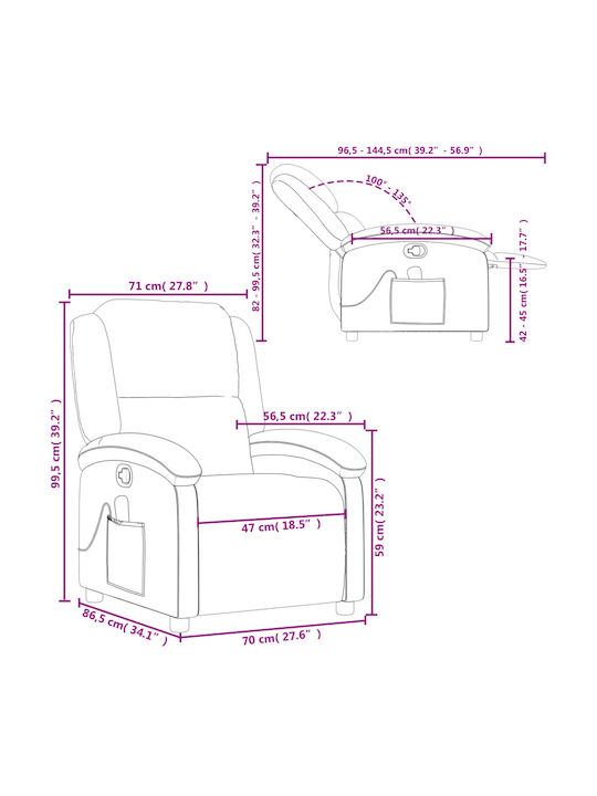 Πολυθρόνα Relax Massage από Γνήσιο Δέρμα Γκρι 71x86.5x99.5cm