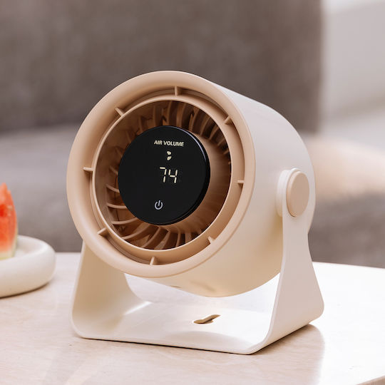 Schreibtisch Wandventilator Einstellbare Geschwindigkeiten Digitalanzeige Ambientebeleuchtung 5 Geschwindigkeiten Tragbarer Creme