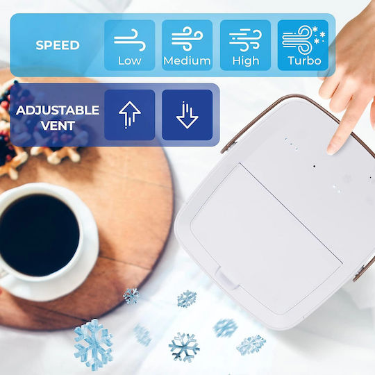 Portable Air Conditioner Humidifier 4 Speeds Compact Design Operates Water Ice White