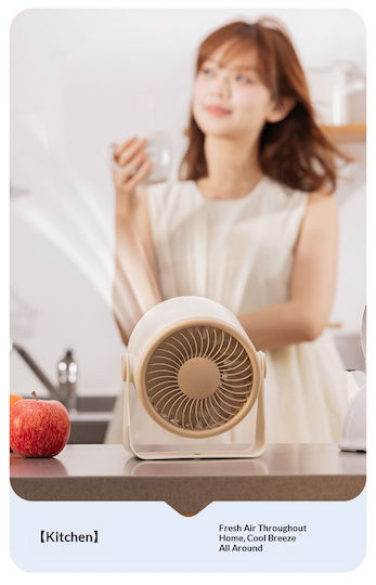 Schreibtisch Wandventilator Einstellbare Geschwindigkeiten Digitalanzeige Ambientebeleuchtung 5 Geschwindigkeiten Tragbarer Creme