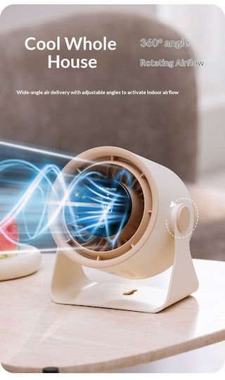 Schreibtisch Wandventilator Einstellbare Geschwindigkeiten Digitalanzeige Ambientebeleuchtung 5 Geschwindigkeiten Tragbarer Creme