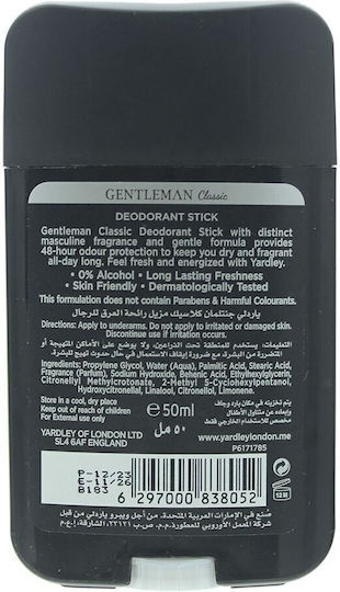 Yardley Gentleman Classic Αποσμητικό σε Stick 50gr