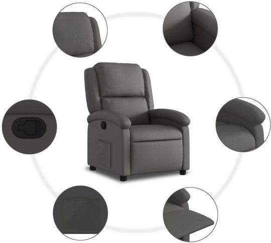 Relax Sessel mit Fußhocker aus Echtem Leder Graue 71x86.5x99.5cm