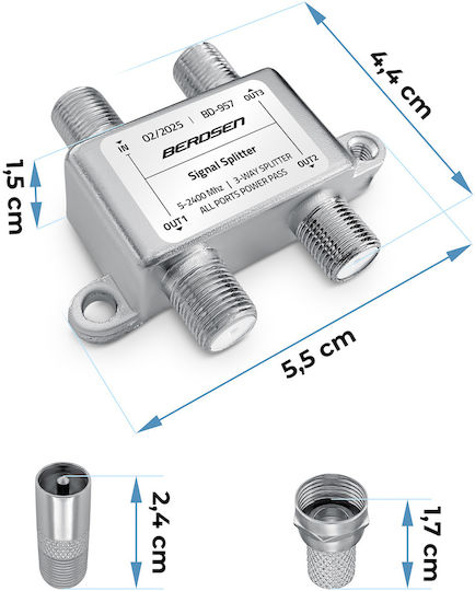 Passive Antenna Splitter 3 Inputs 5–2400 Mhz Berdsen Bd-957