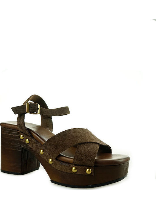 Myconian Leather Women's Flat Sandals Brown