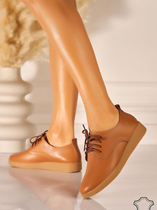 Δερμάτινα Γυναικεία Oxfords σε Καφέ Χρώμα