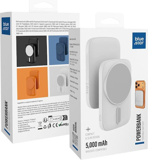 Blue Star DG-P8 MagSafe Power Bank 5000mAh 20W with USB-C Power Delivery Port White