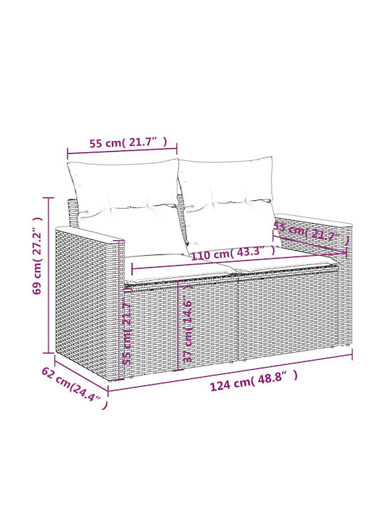 Three-Seater Outdoor Rattan Sofa With Cushions 55x62x69cm