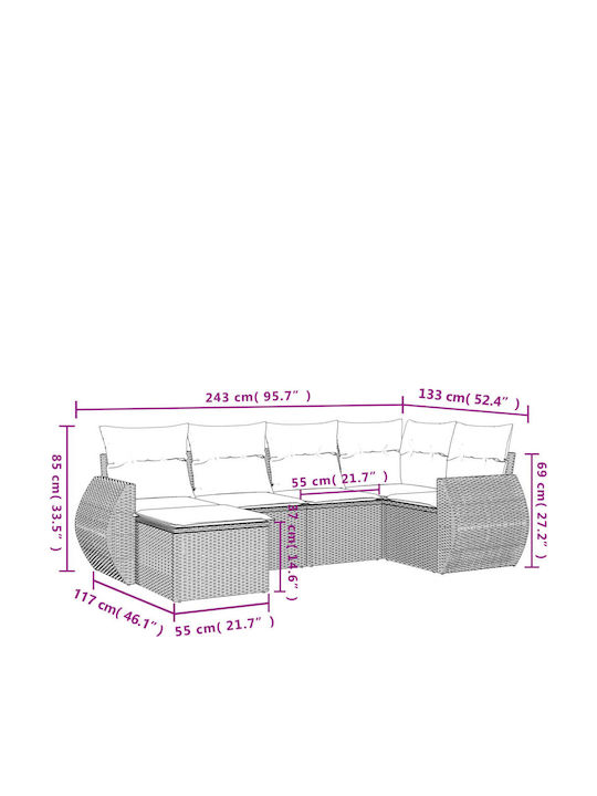 Canapea De Colț De Exterior Din Rattan Cu Perne 62x62x69cm