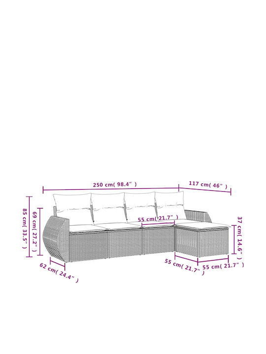 Canapea De Colț Pentru Exterior Din Rattan Cu Perne 55x62x69cm