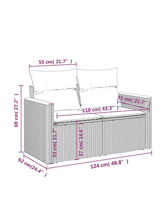 Outdoor Corner Sofa Rattan With Cushions 62x62x69cm