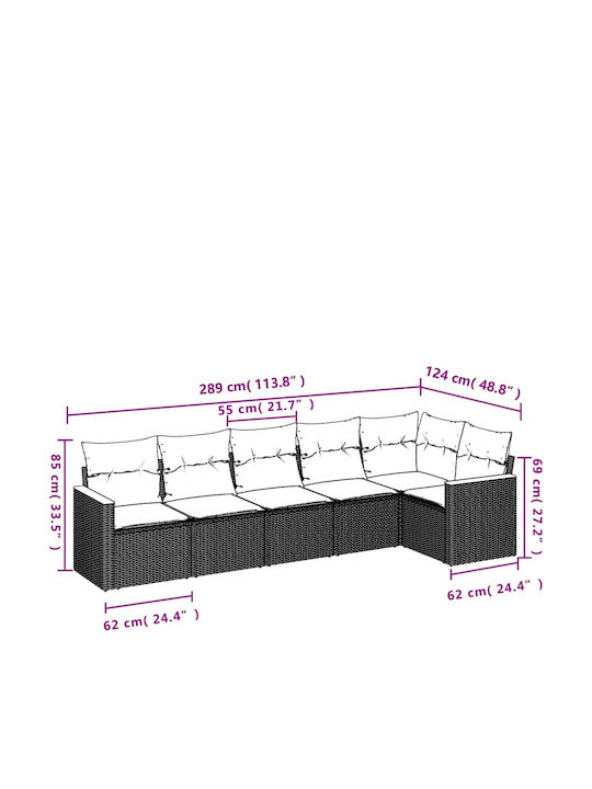Outdoor Corner Sofa Rattan with Cushions 62x62x69cm