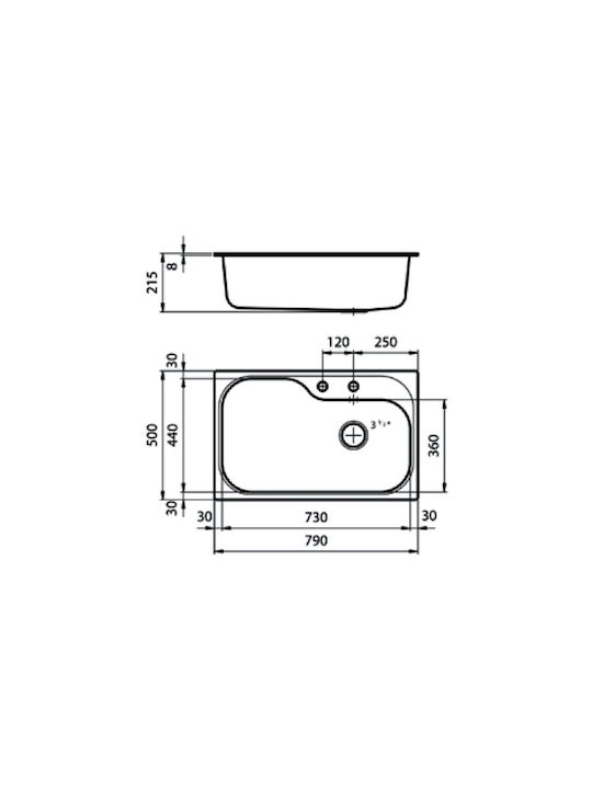Foster Ένθετος Νεροχύτης Inox Μ79xΠ50cm
