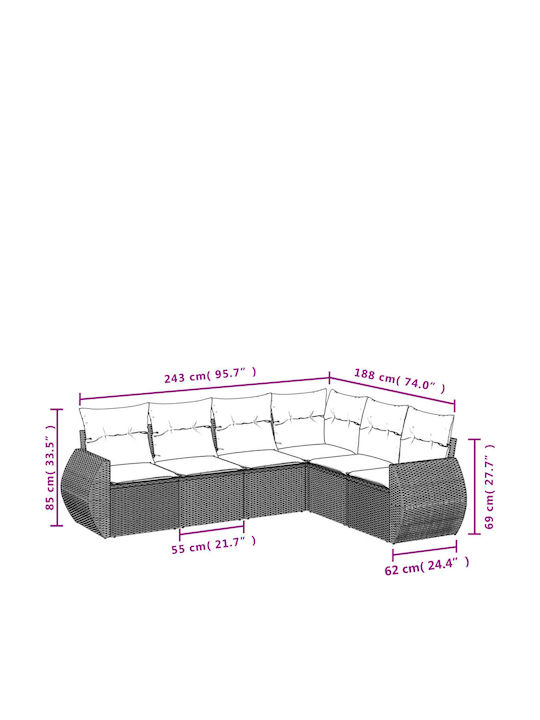 Outdoor Corner Sofa Rattan With Cushions 62x62x69cm