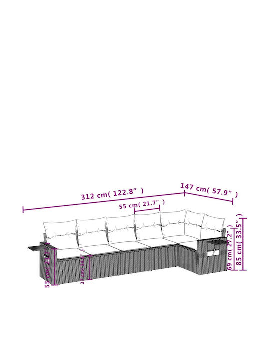 Outdoor Corner Sofa Rattan With Cushions 62x62x69cm