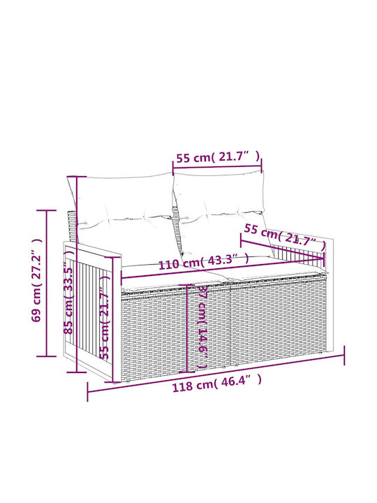 Ecksofa Outdoor Rattan mit Kissen 62x62x69cm
