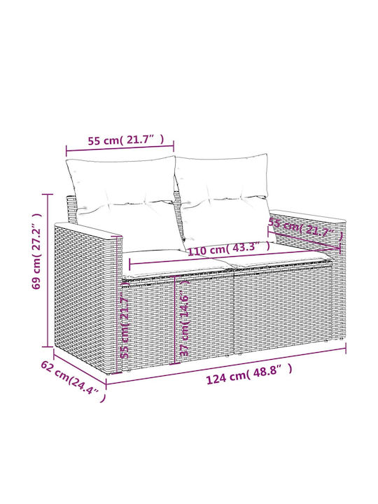Outdoor Corner Sofa Rattan With Cushions 62x62x69cm