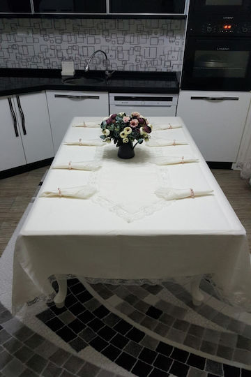 SteweHome Σετ 18τμχ Τραπεζομάντηλο με Δαντέλα Μπεζ 160x220εκ.