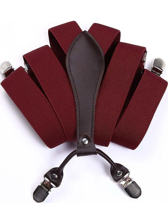 Suspenders Pants Zola Unisex 4 Metal Buckles Adjustable 70–110 Cm 3.5 Cm Wide Universal Size Burgundy