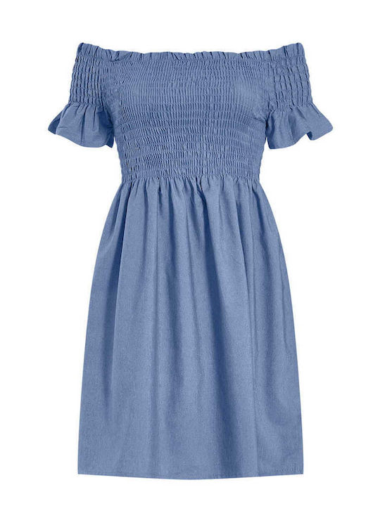 Celestino Women's Mini Denim Dress Smocked Blue