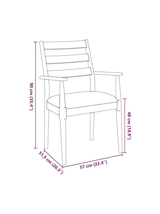 Wooden Brown Dining Chairs 2 Pieces 57x51.5x90cm