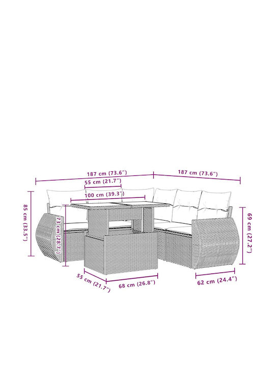 vidaXL Garden & Outdoor Furniture Set Living Room 6 Pieces Gray with Pillows