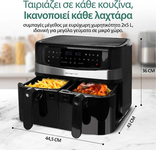 Emerio XXL Air Fryer with Double Detachable Bucket 9lt Black
