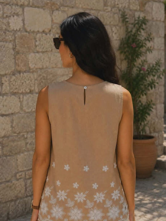 Women's Cotton Sleeveless Beige Blouse