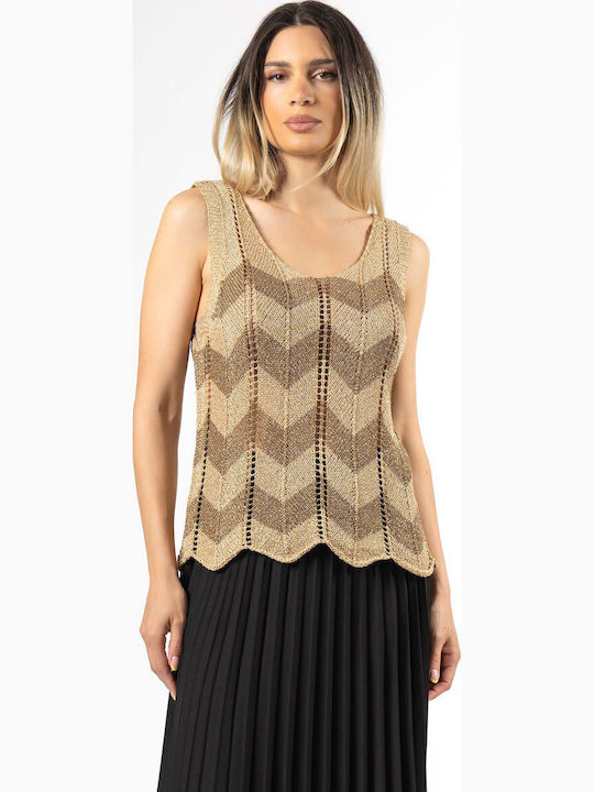 Damen Bluse Ärmellos Gold