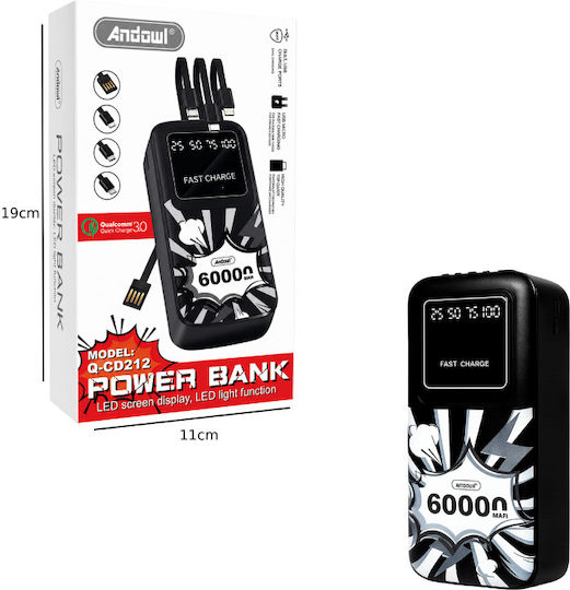Andowl Q-CD212 Външна Батерия 60000mAh 222W Черен