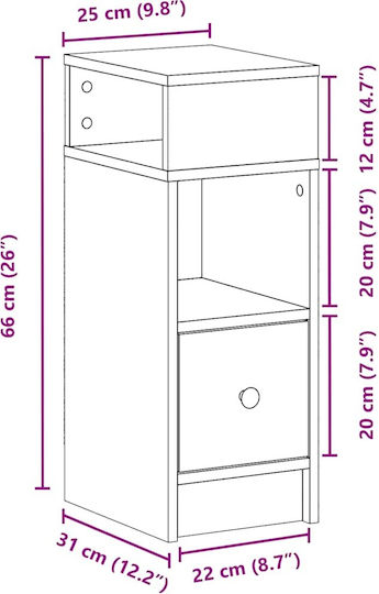Нощно Шкафче Дървено Кафяво 25x31x66см