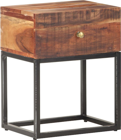 Wooden Bedside Table with Metal Legs Beige 40x30x50cm