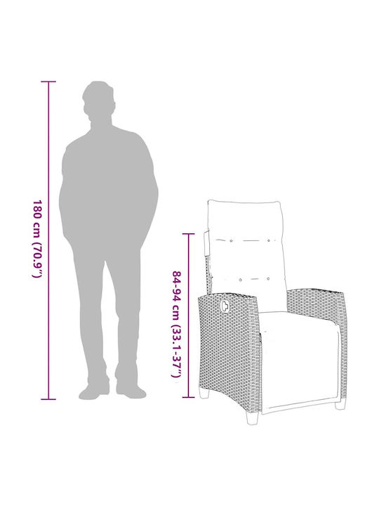 Outdoor Chair Rattan Gray with Cushion
