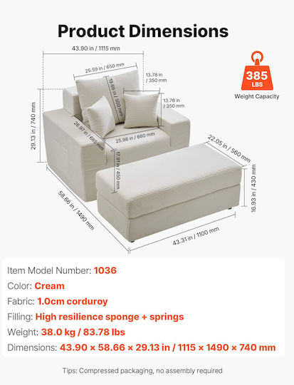 Scaun De Relaxare Cu Puf Bej 111.5x149x74cm