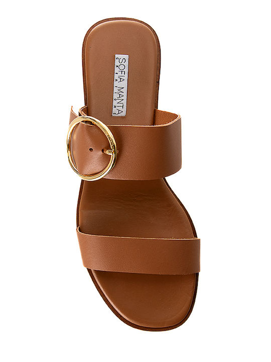 Leather Women's Flat Sandals Tabac Brown