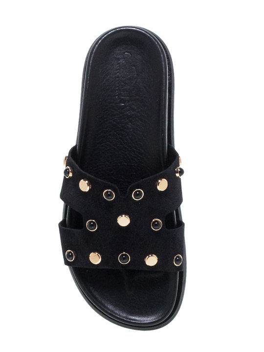 Δερμάτινα Γυναικεία Σανδάλια Flatforms Μαύρα
