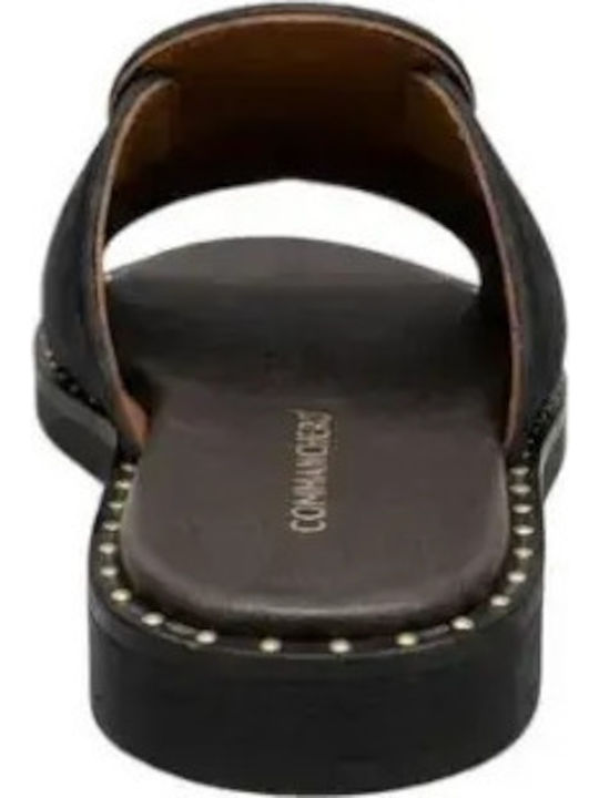Leder Flache Sandalen Für Damen Schwarz