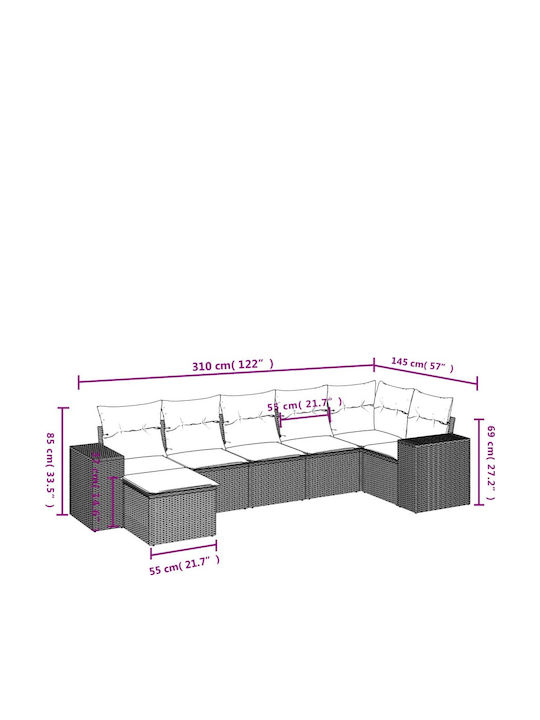 Canapea De Colț De Exterior Din Rattan Cu Perne 62x62x69cm