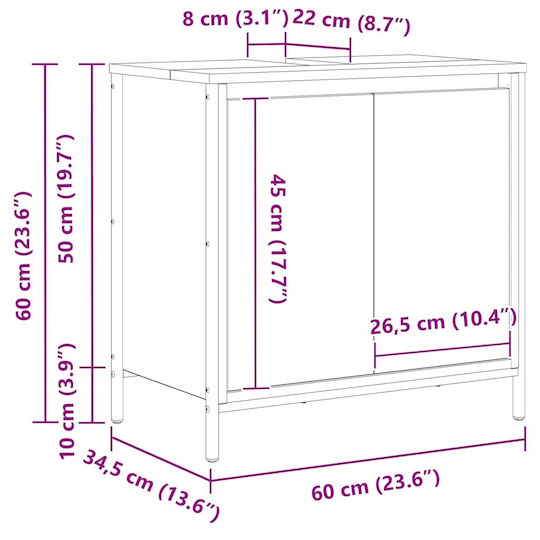 vidaXL Bathroom Vanity Unit Without Sink M60xD34.5xH60cm Gray