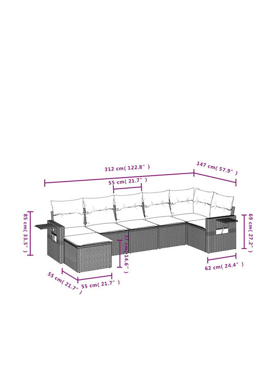 Canapea De Colț Pentru Exterior Din Rattan Cu Perne 62x62x69cm