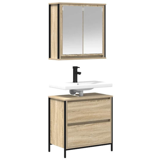 vidaXL Badezimmer Waschtisch-Einheit Ohne Waschbecken Mit Spiegel M60xB34.5xH60cm Sonoma