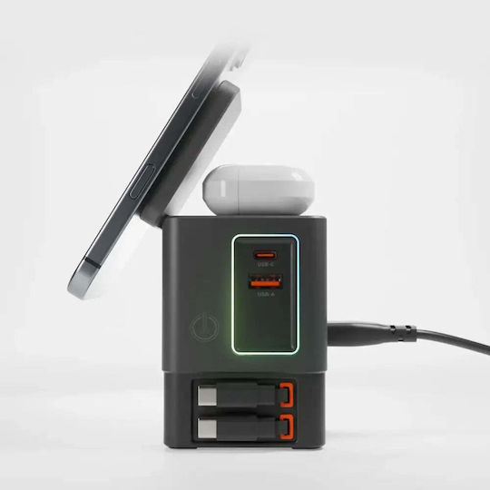 SBS Φορτιστής Magsafe με Θύρα USB-A και Θύρα USB-C και Καλώδιο USB-C 65W Μαύρος (Power Dock 6-in-1)