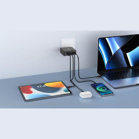 Riversong Φορτιστής Χωρίς Καλώδιο με Θύρα USB-A και 3 Θύρες USB-C Μαύρος (PowerKub G100)