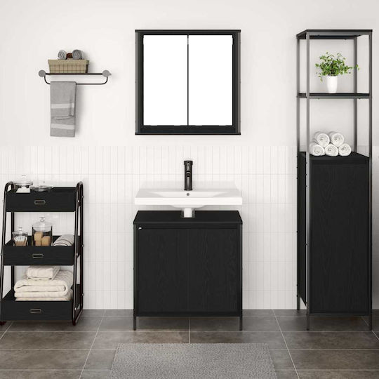 vidaXL Badezimmer Waschtisch-Einheit Ohne Waschbecken Mit Spiegel M60xB34.5xH60cm Schwarze Eiche
