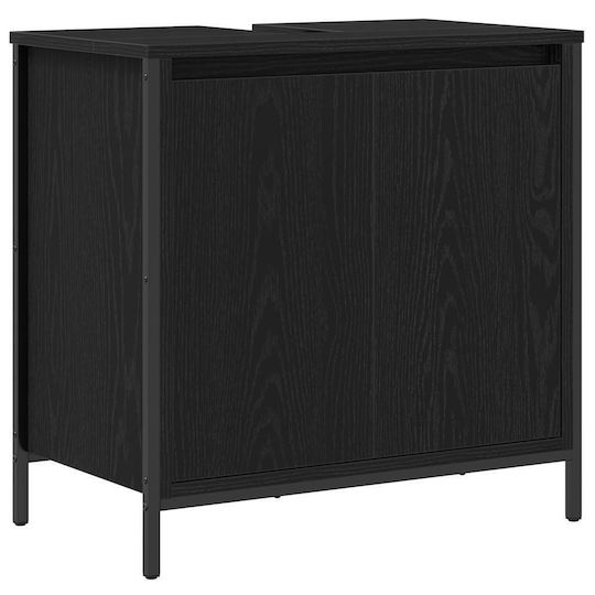 vidaXL Badezimmer Waschtisch-Einheit Ohne Waschbecken Mit Spiegel M60xB34.5xH60cm Schwarze Eiche