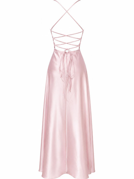 Maxi Dress for Wedding Christening Satin Open Back Pink